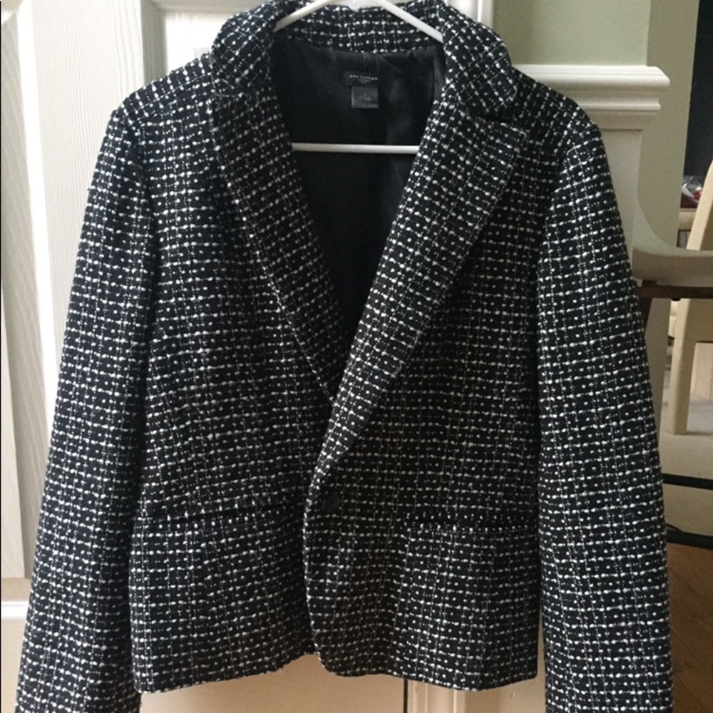 ann taylor black white blazer